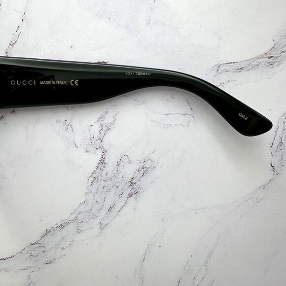 New GUCCI Sunglasses Black Square Acetate Gold GG Metal Logo Oversized - Picture 8 of 16